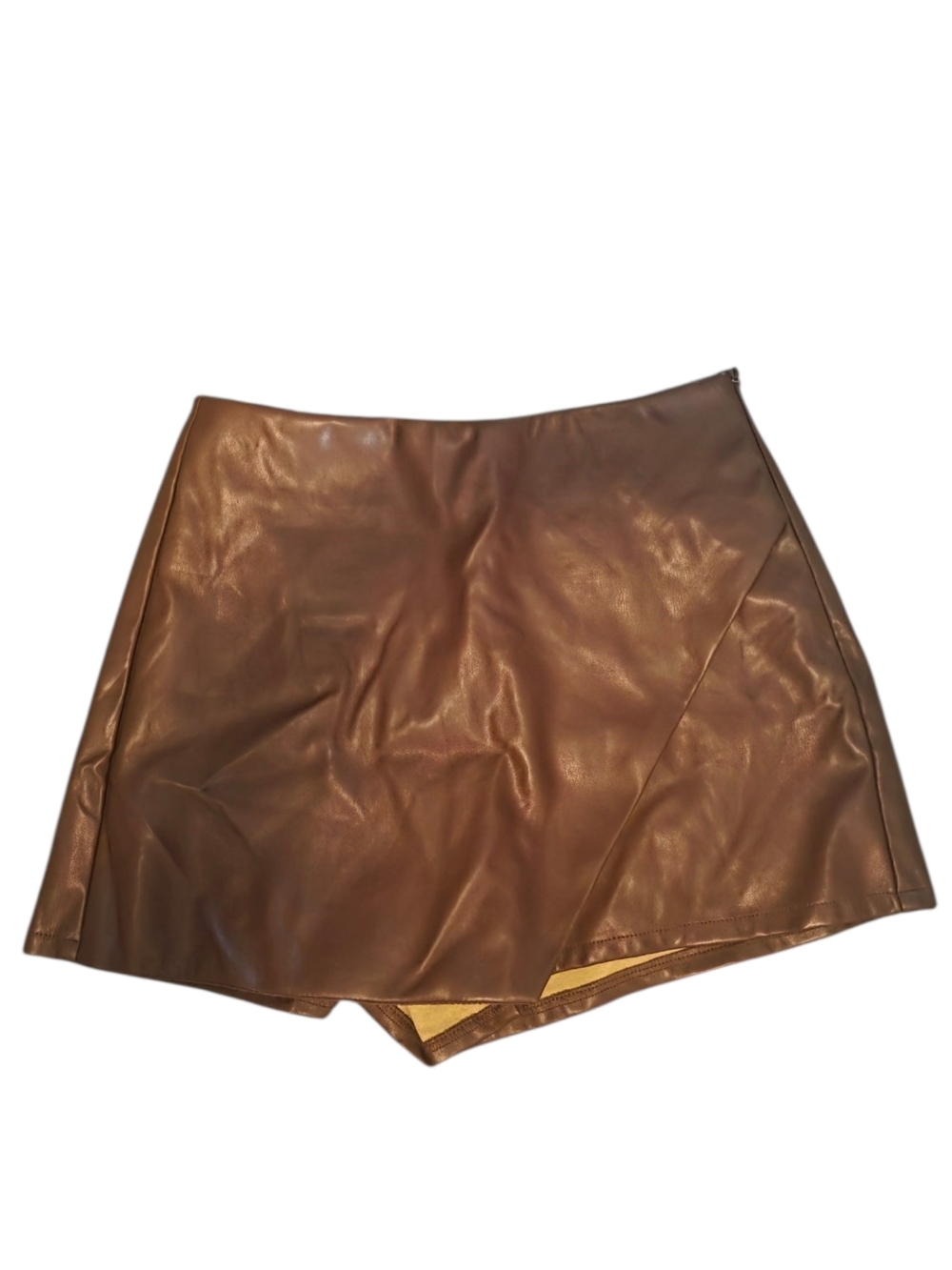 Brown Faux Leather Skort - Women Shorts Skorts